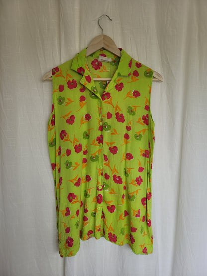 💚 Electric Spring - vintage sleeveless blouse with flower pattern - size M