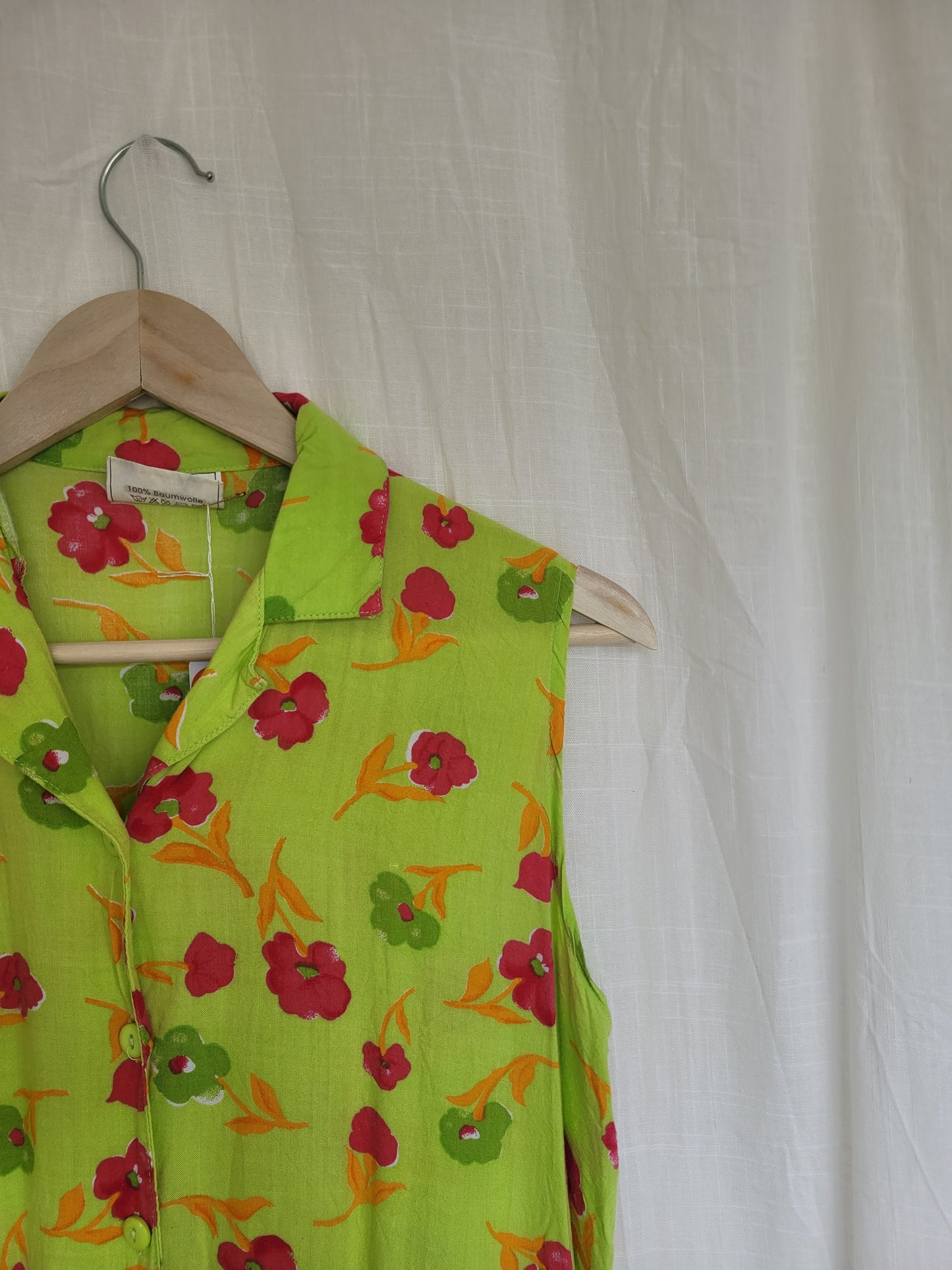 💚 Electric Spring - vintage sleeveless blouse with flower pattern - size M