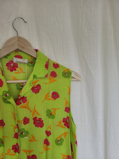 💚 Electric Spring - vintage sleeveless blouse with flower pattern - size M