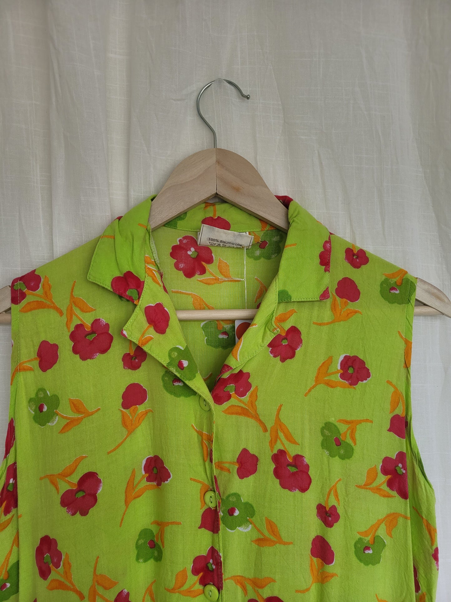 💚 Electric Spring - vintage sleeveless blouse with flower pattern - size M