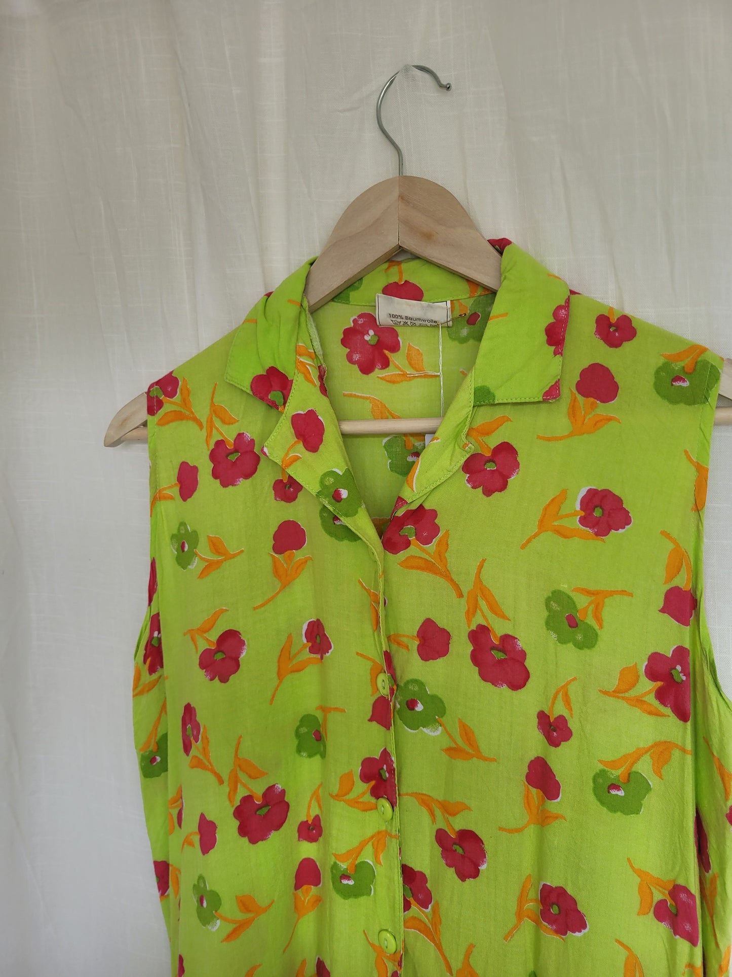 💚 Electric Spring - vintage sleeveless blouse with flower pattern - size M