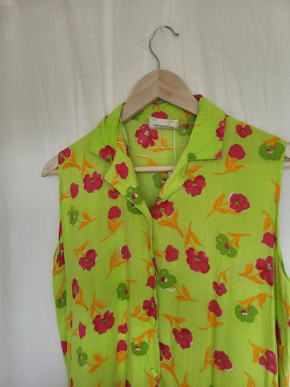 💚 Electric Spring - vintage sleeveless blouse with flower pattern - size M