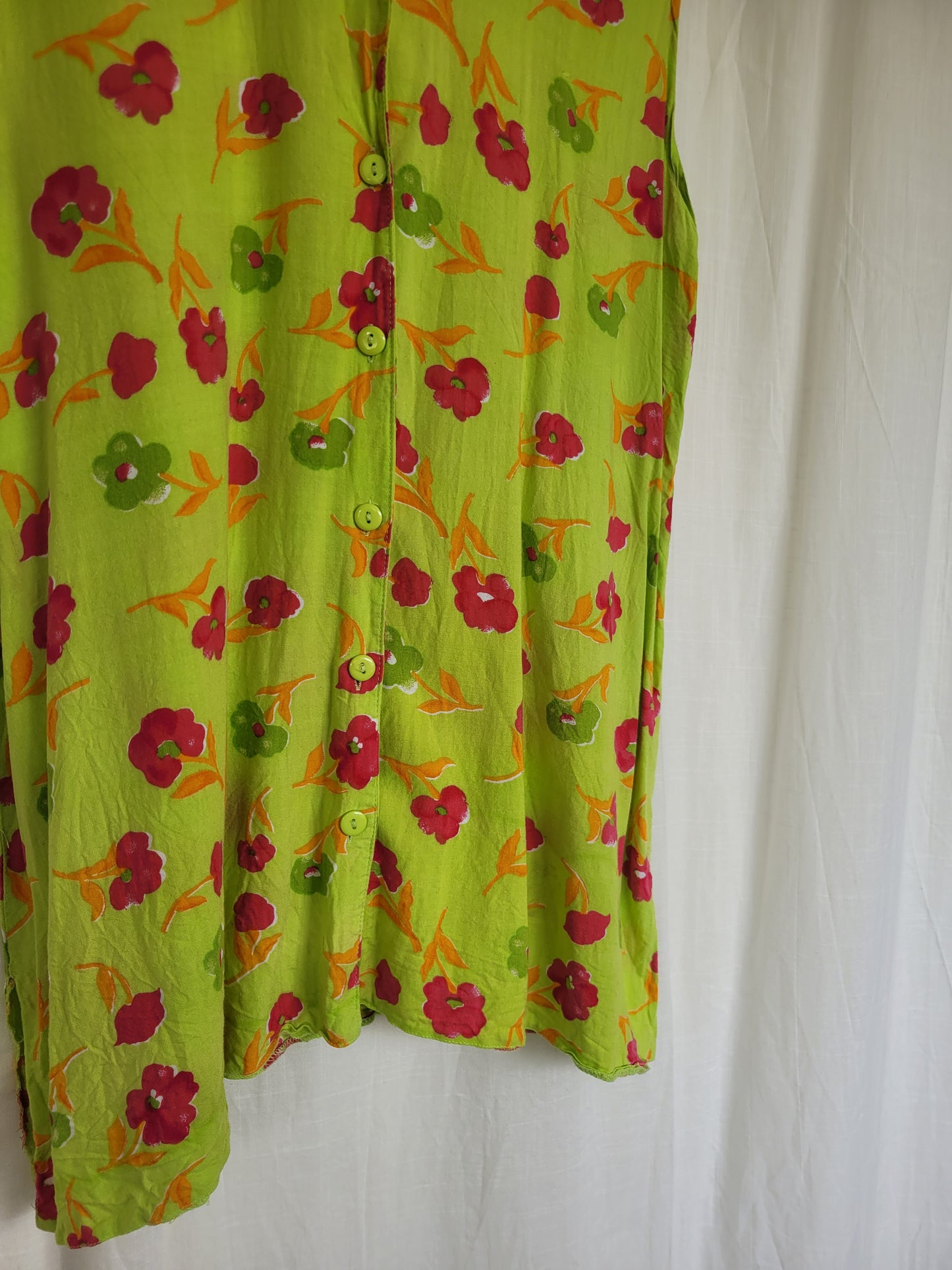 💚 Electric Spring - vintage sleeveless blouse with flower pattern - size M