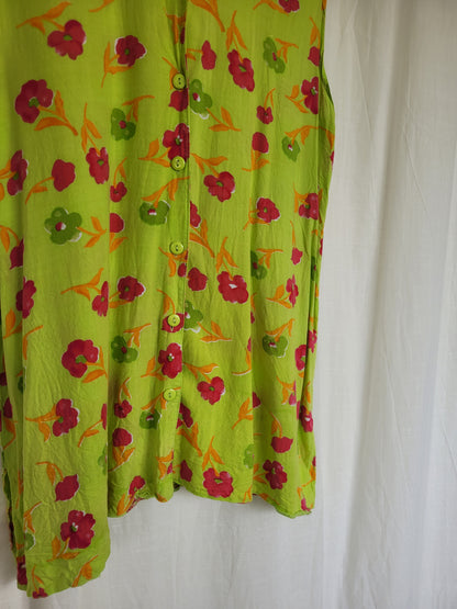 💚 Electric Spring - vintage sleeveless blouse with flower pattern - size M