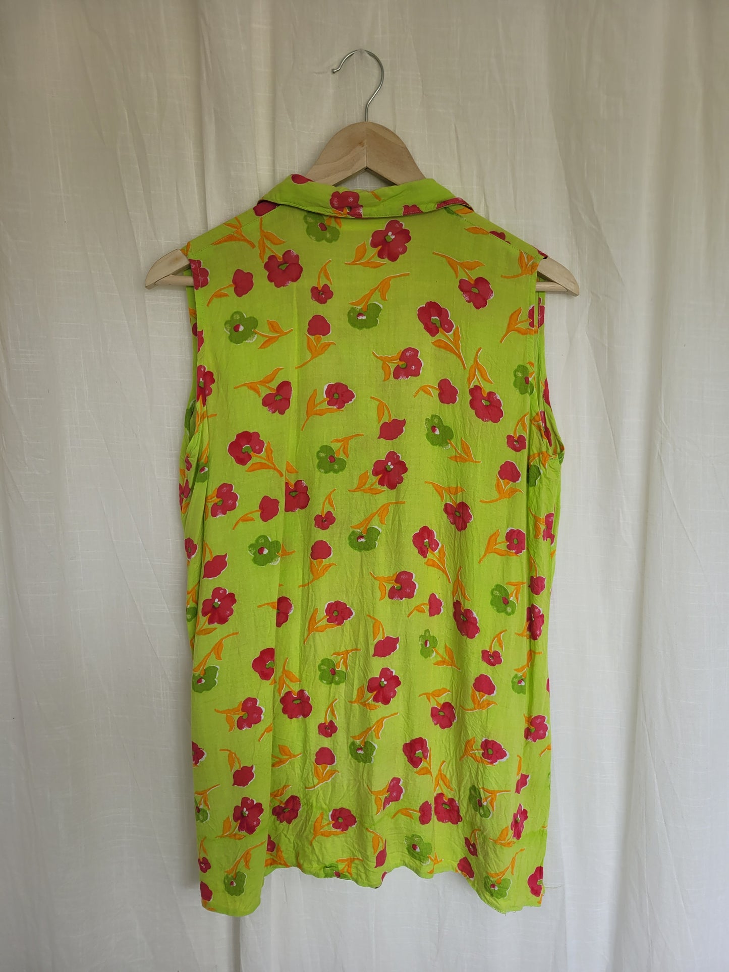 💚 Electric Spring - vintage sleeveless blouse with flower pattern - size M