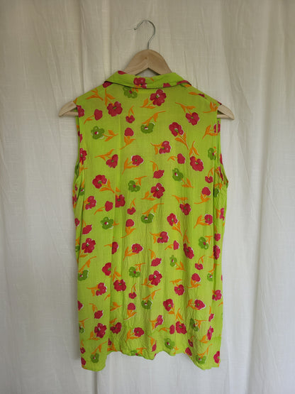 💚 Electric Spring - vintage sleeveless blouse with flower pattern - size M