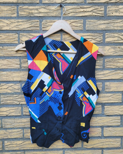 🖌️ The Colour Splash - vintage gilet with abstract pattern - size S/M