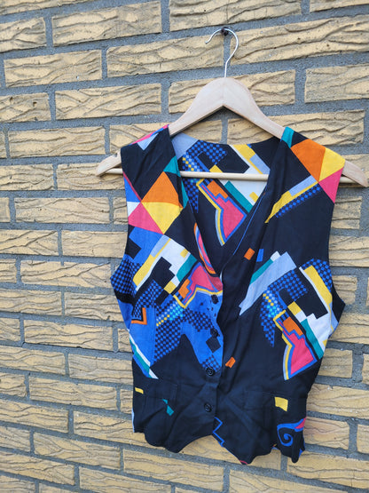 🖌️ The Colour Splash - vintage gilet with abstract pattern - size S/M