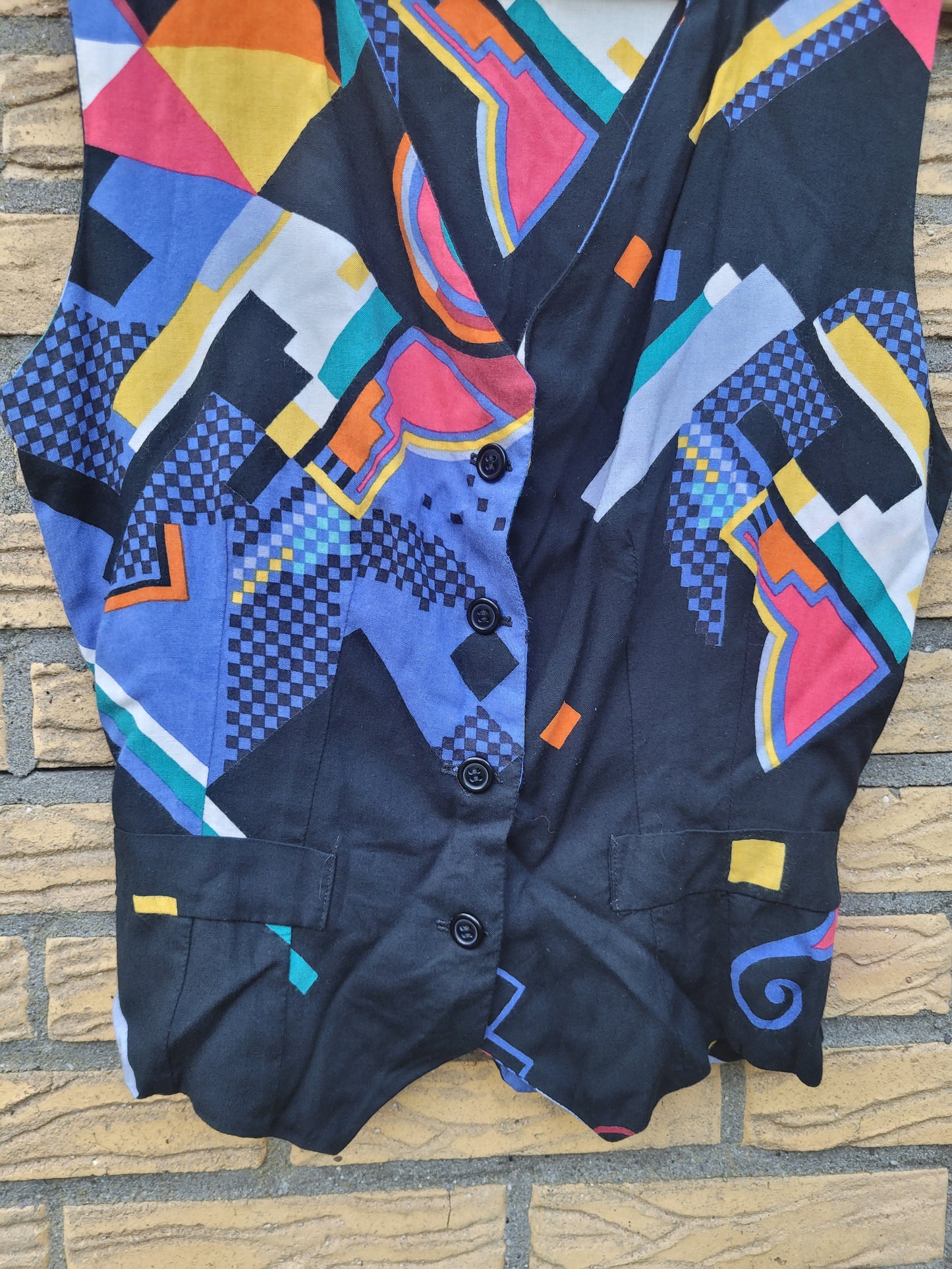 🖌️ The Colour Splash - vintage gilet with abstract pattern - size S/M