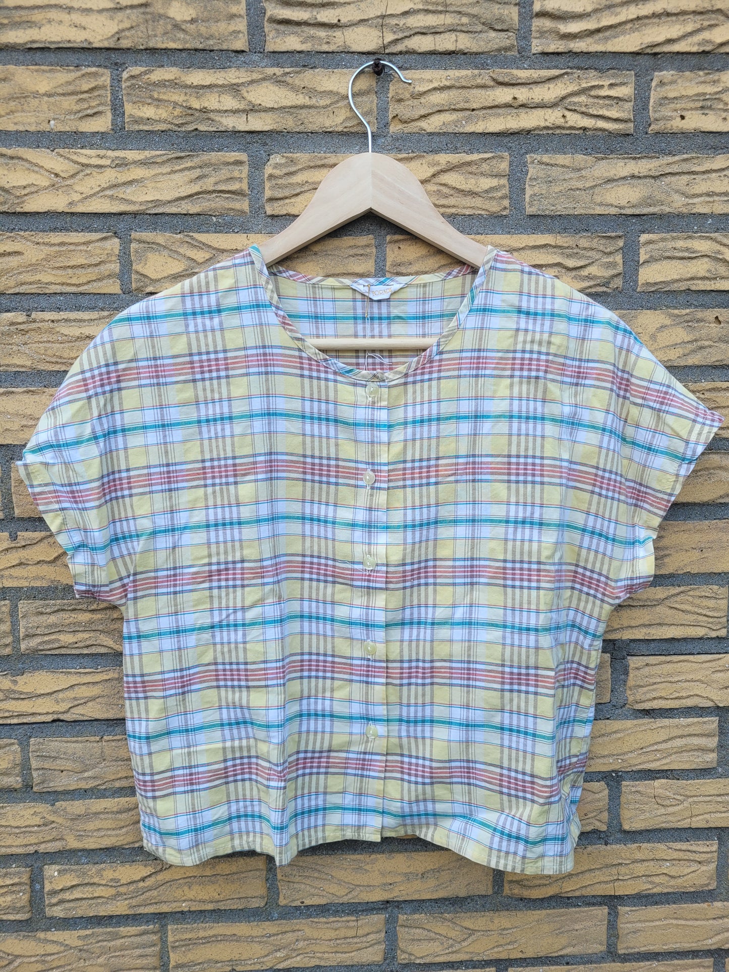 🧺 Cottage Check - vintage butteryellow blouse - size M