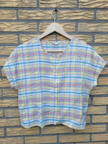 🧺 Cottage Check - vintage butteryellow blouse - size M