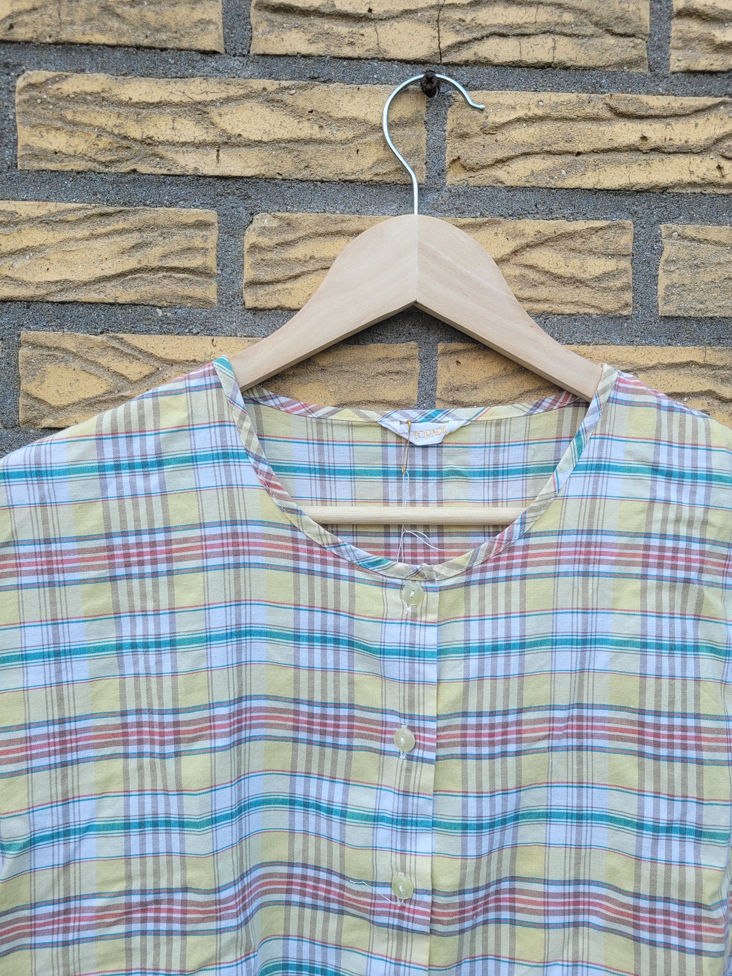 🧺 Cottage Check - vintage butteryellow blouse - size M