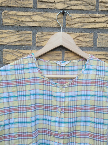 🧺 Cottage Check - vintage butteryellow blouse - size M