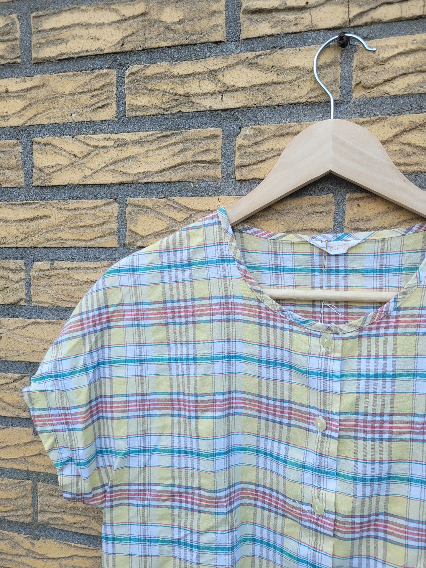 🧺 Cottage Check - vintage butteryellow blouse - size M