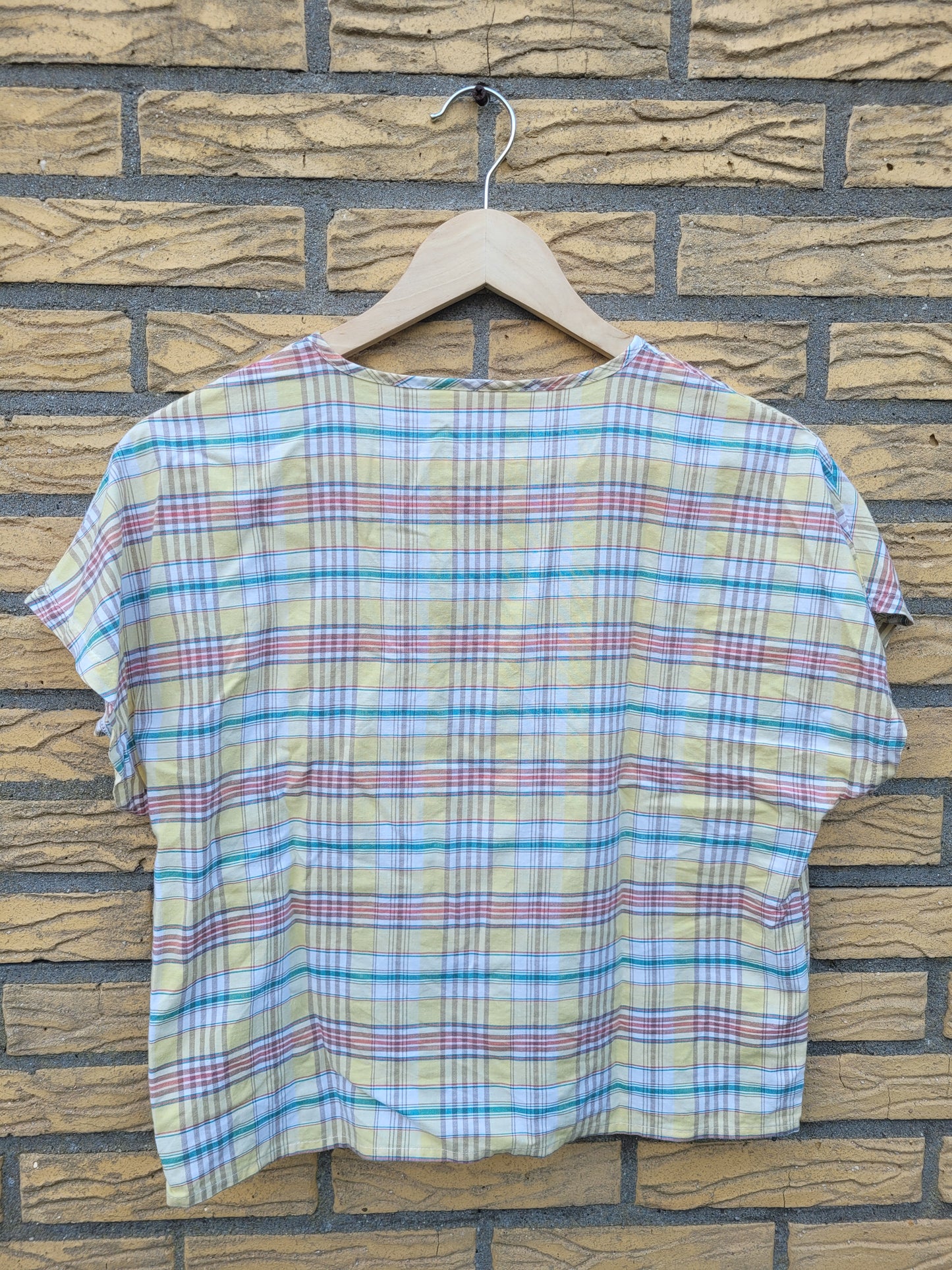 🧺 Cottage Check - vintage butteryellow blouse - size M