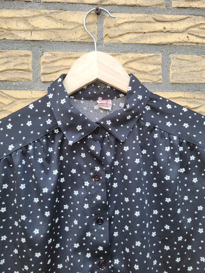 🖤 Wildflower Silhouette - vintage black blouse with flower pattern - size M