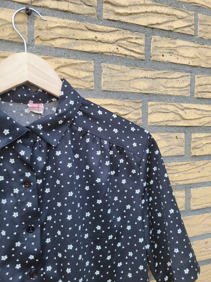 🖤 Wildflower Silhouette - vintage black blouse with flower pattern - size M