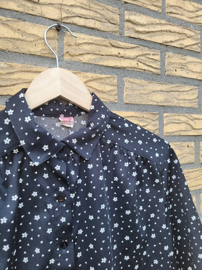 🖤 Wildflower Silhouette - vintage black blouse with flower pattern - size M