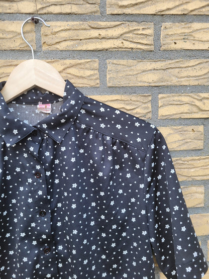 🖤 Wildflower Silhouette - vintage black blouse with flower pattern - size M