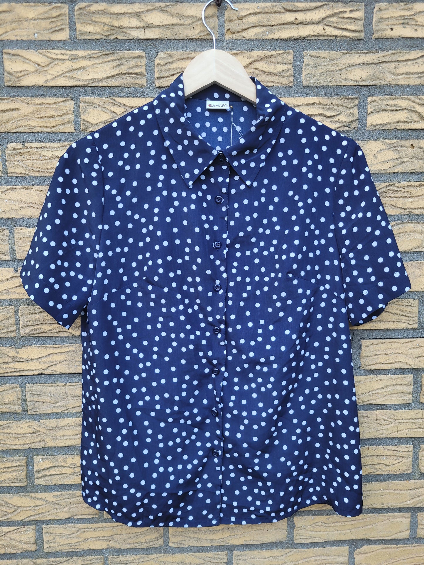 ⚪ Polka Dot Parade - vintage dark blue blouse with polkadot pattern - size M/L