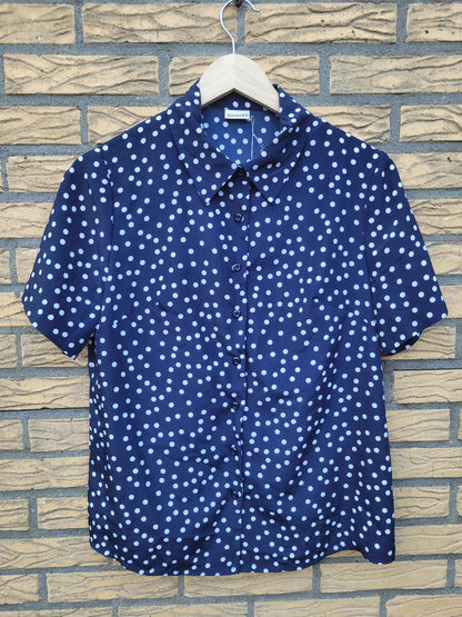 ⚪ Polka Dot Parade - vintage dark blue blouse with polkadot pattern - size M/L