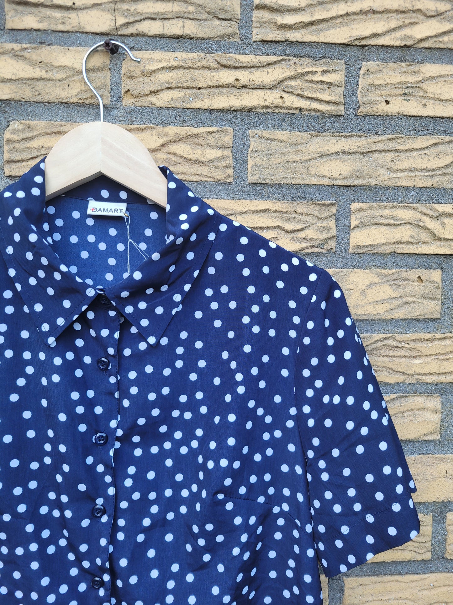 ⚪ Polka Dot Parade - vintage dark blue blouse with polkadot pattern - size M/L