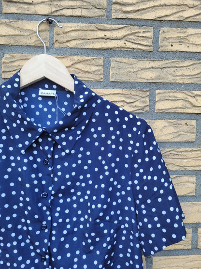 ⚪ Polka Dot Parade - vintage dark blue blouse with polkadot pattern - size M/L