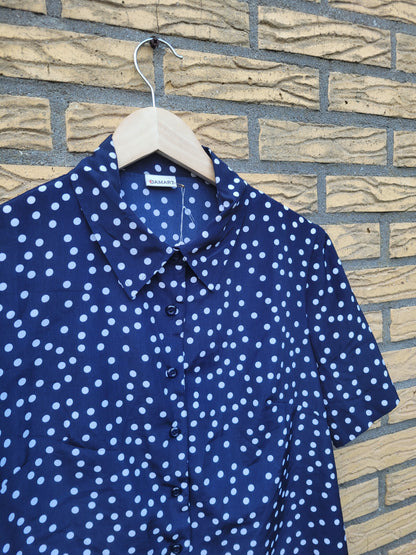 ⚪ Polka Dot Parade - vintage dark blue blouse with polkadot pattern - size M/L