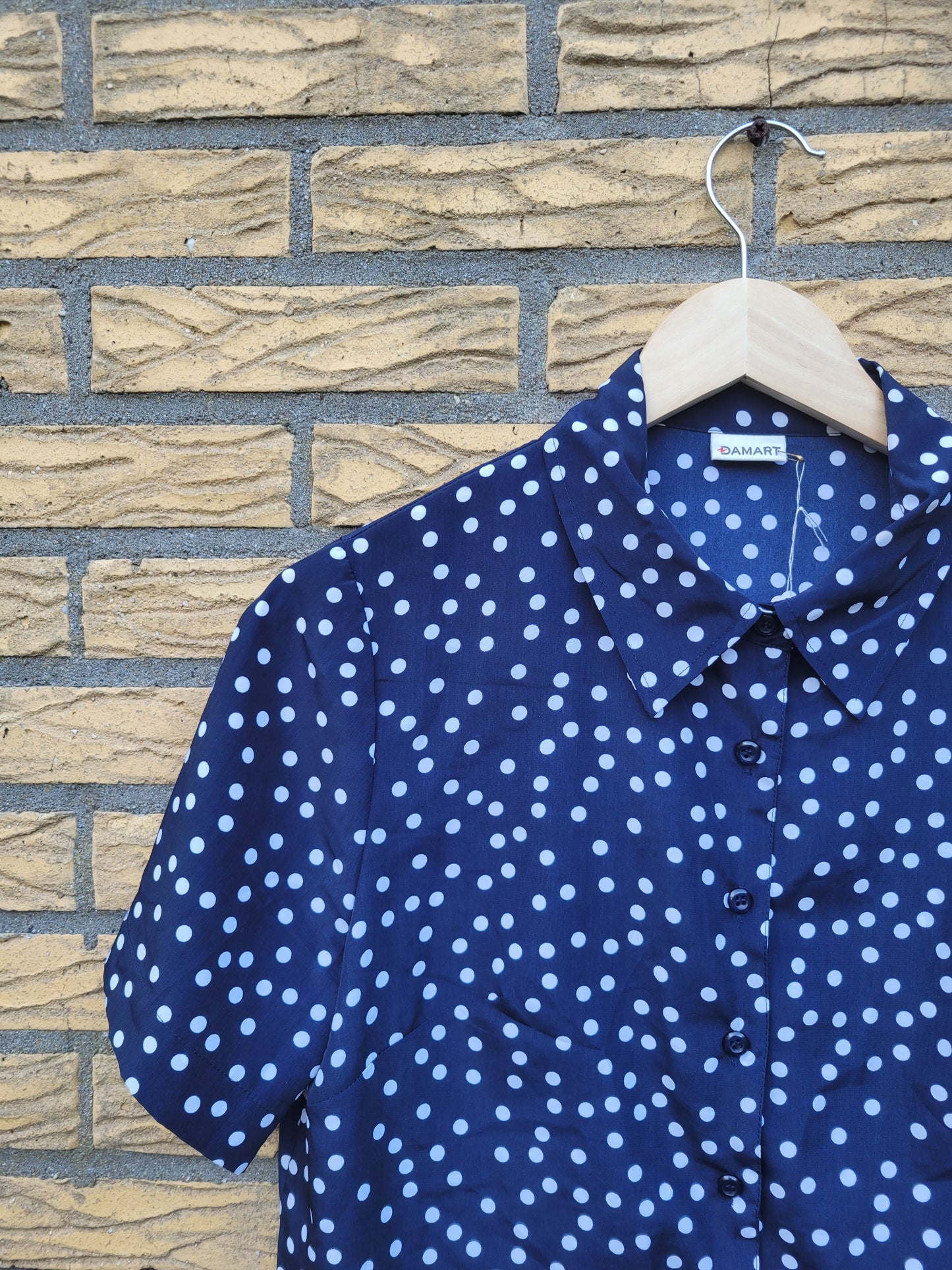 ⚪ Polka Dot Parade - vintage dark blue blouse with polkadot pattern - size M/L