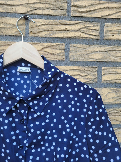 ⚪ Polka Dot Parade - vintage dark blue blouse with polkadot pattern - size M/L