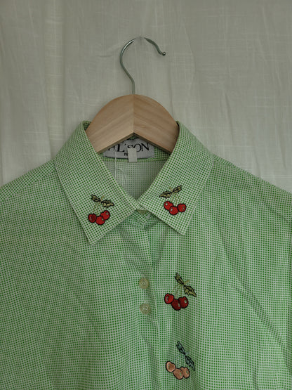 🍒 Cherry, Cherry, Baby - cropped gingham blouse with embroidered cherries - size M/L