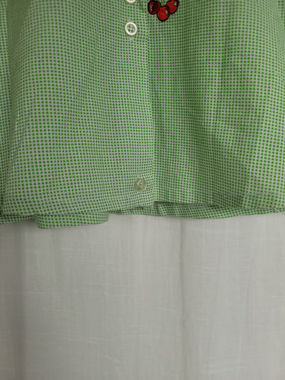 🍒 Cherry, Cherry, Baby - cropped gingham blouse with embroidered cherries - size M/L