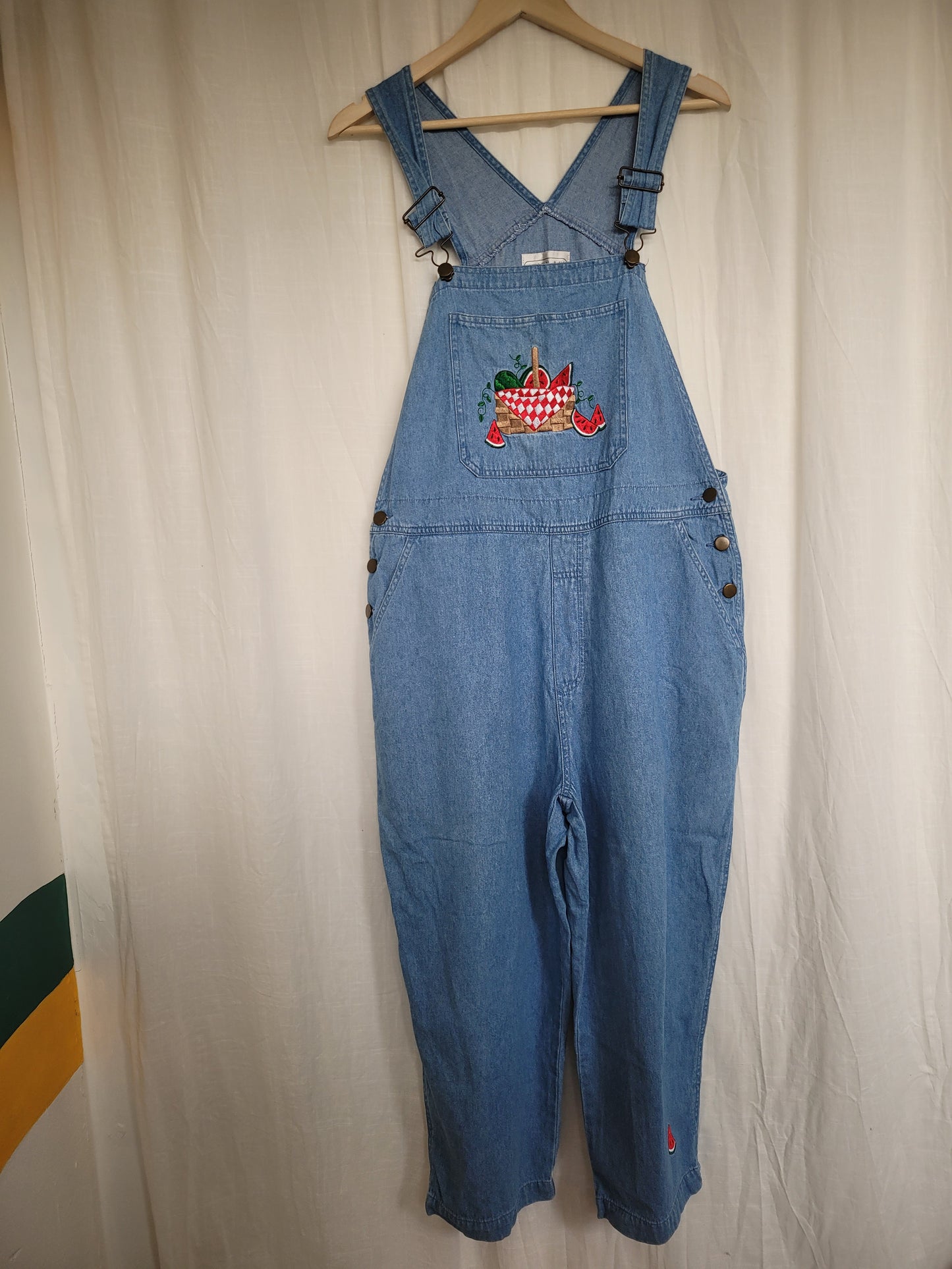 🍉 Sweet as Summer - vintage denim dungarees with embroidered watermelon - size L