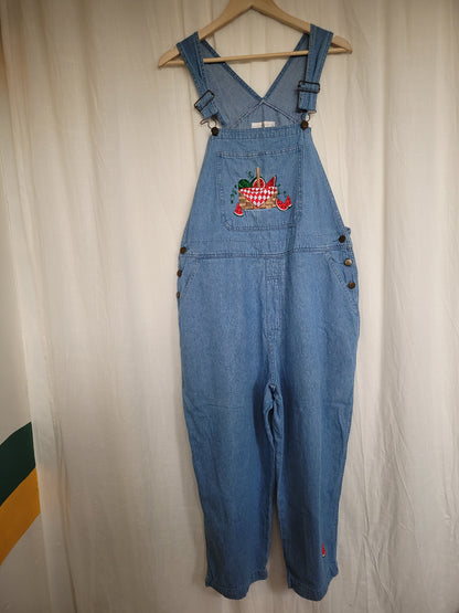🍉 Sweet as Summer - vintage denim dungarees with embroidered watermelon - size L