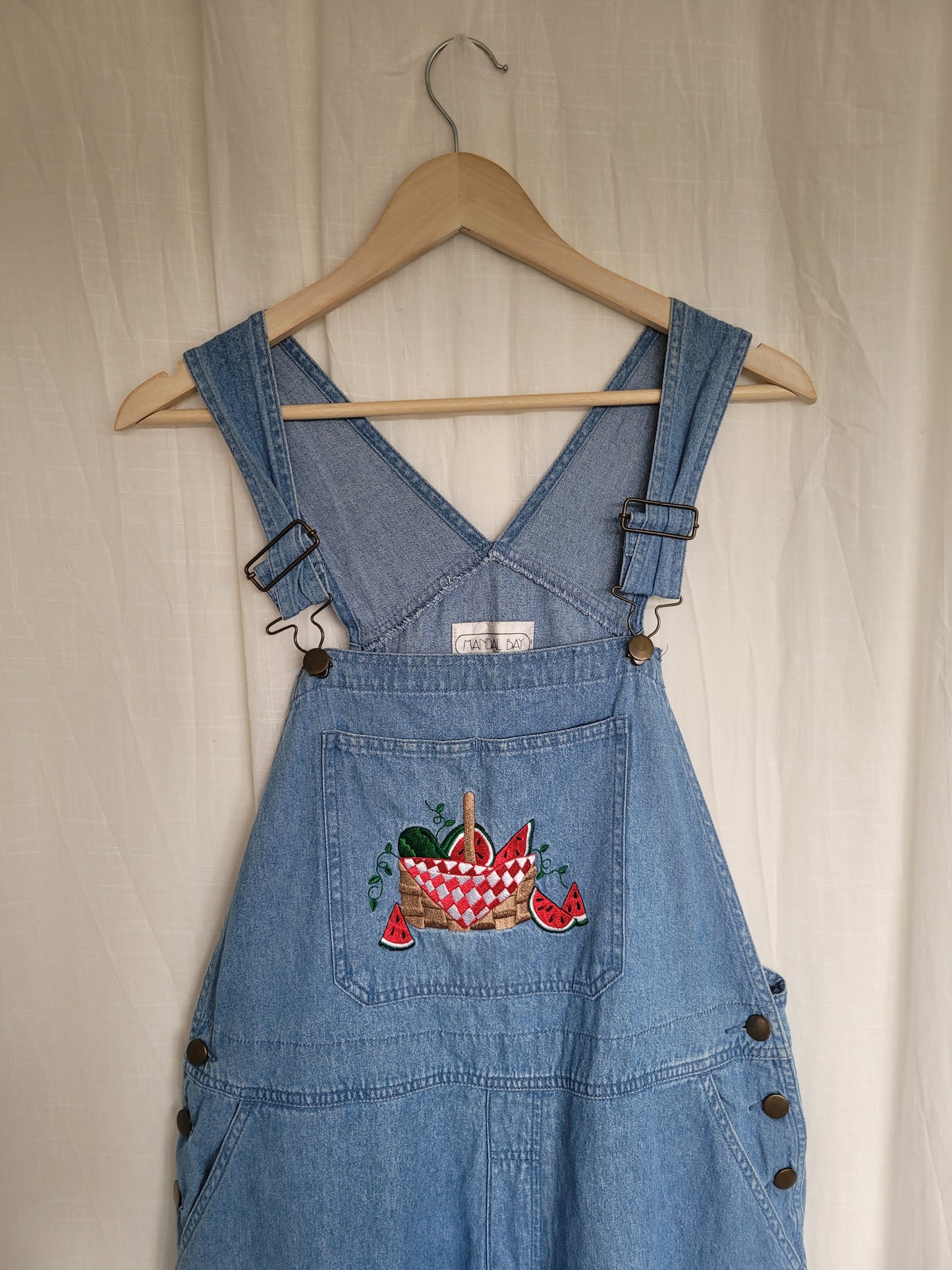 🍉 Sweet as Summer - vintage denim dungarees with embroidered watermelon - size L