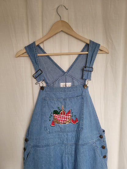 🍉 Sweet as Summer - vintage denim dungarees with embroidered watermelon - size L