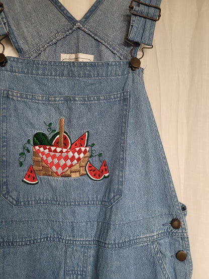 🍉 Sweet as Summer - vintage denim dungarees with embroidered watermelon - size L