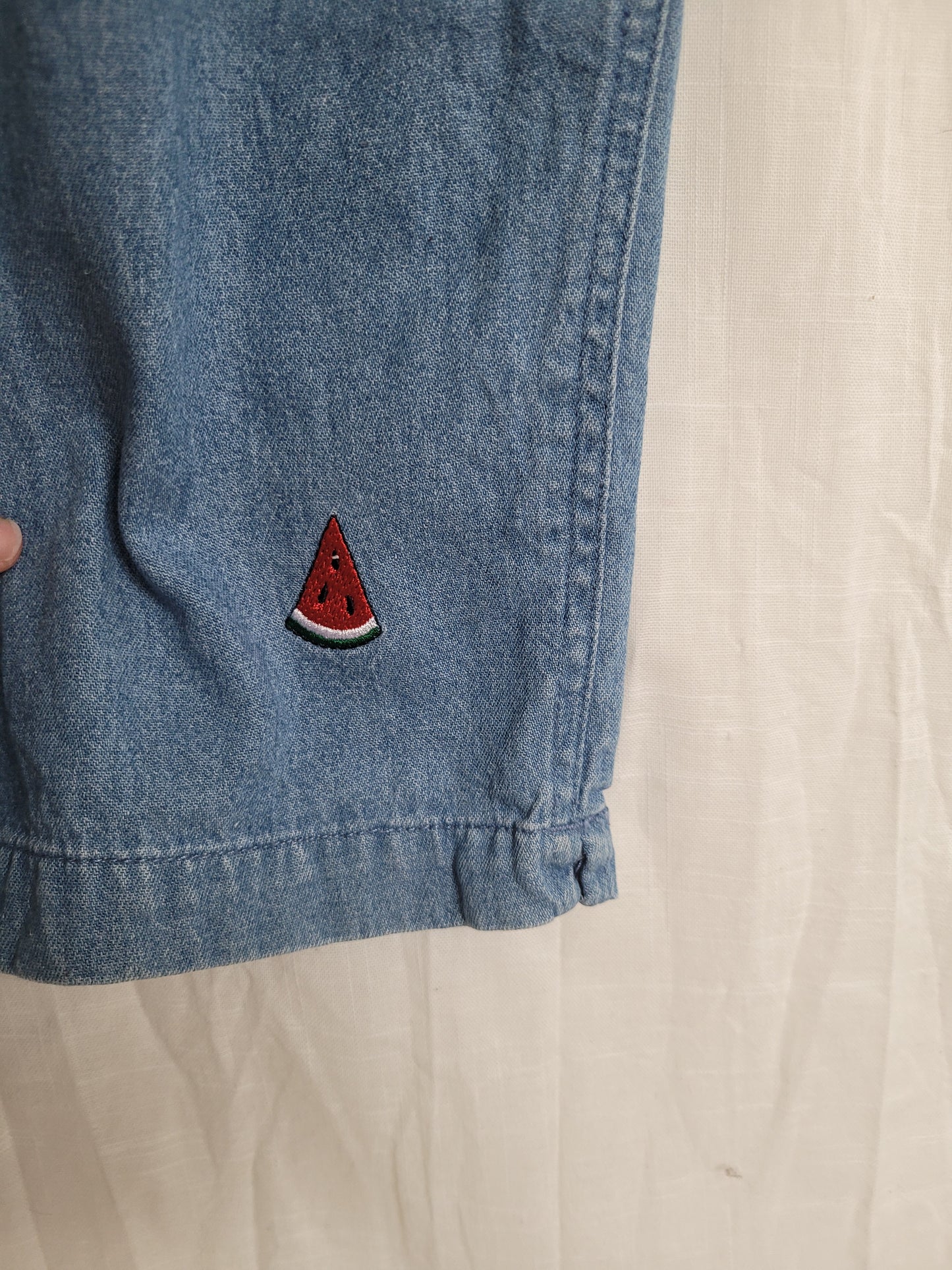 🍉 Sweet as Summer - vintage denim dungarees with embroidered watermelon - size L