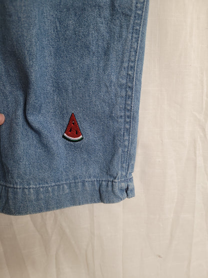 🍉 Sweet as Summer - vintage denim dungarees with embroidered watermelon - size L