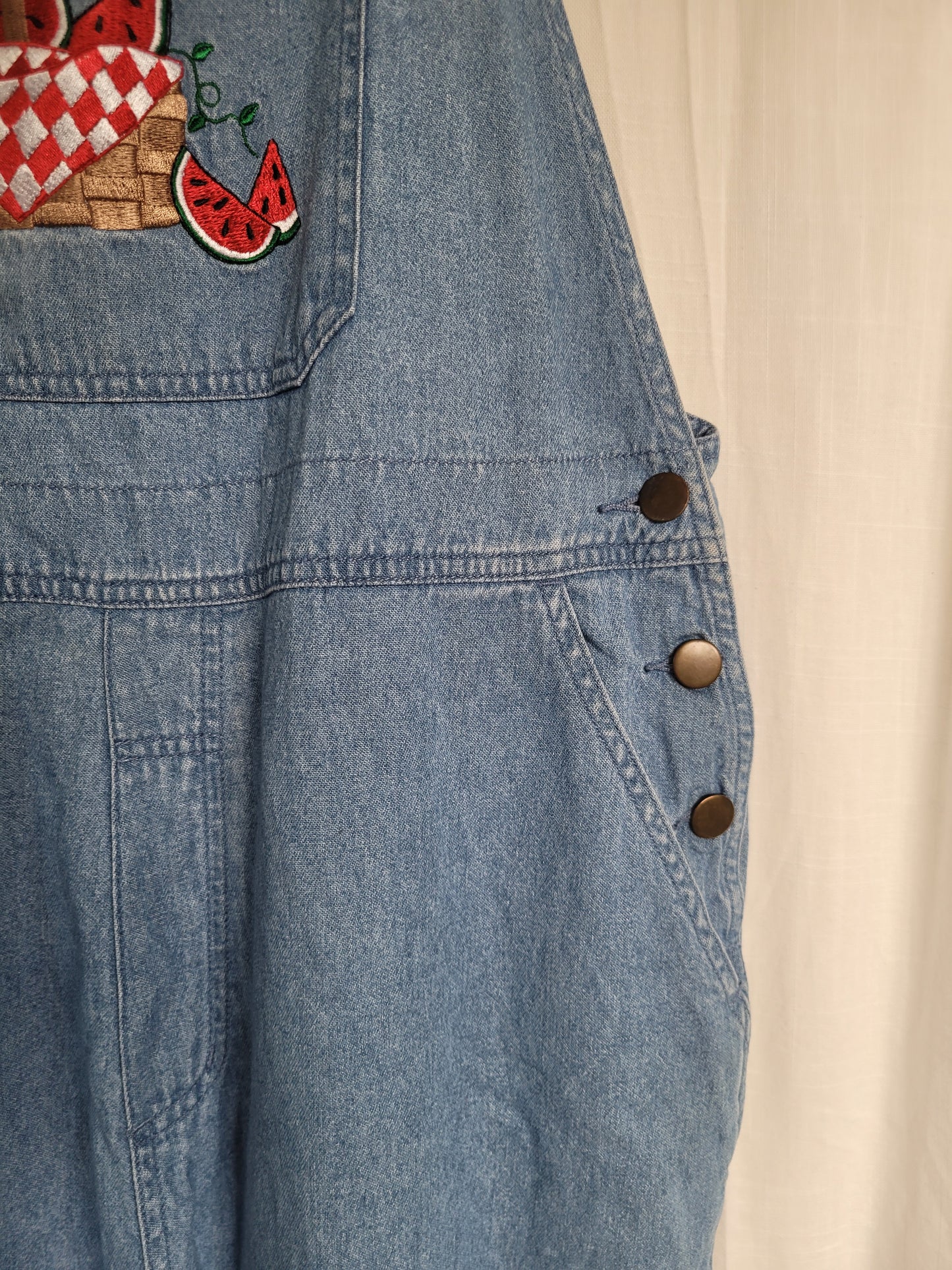 🍉 Sweet as Summer - vintage denim dungarees with embroidered watermelon - size L