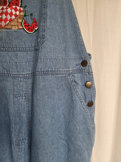 🍉 Sweet as Summer - vintage denim dungarees with embroidered watermelon - size L