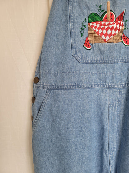 🍉 Sweet as Summer - vintage denim dungarees with embroidered watermelon - size L