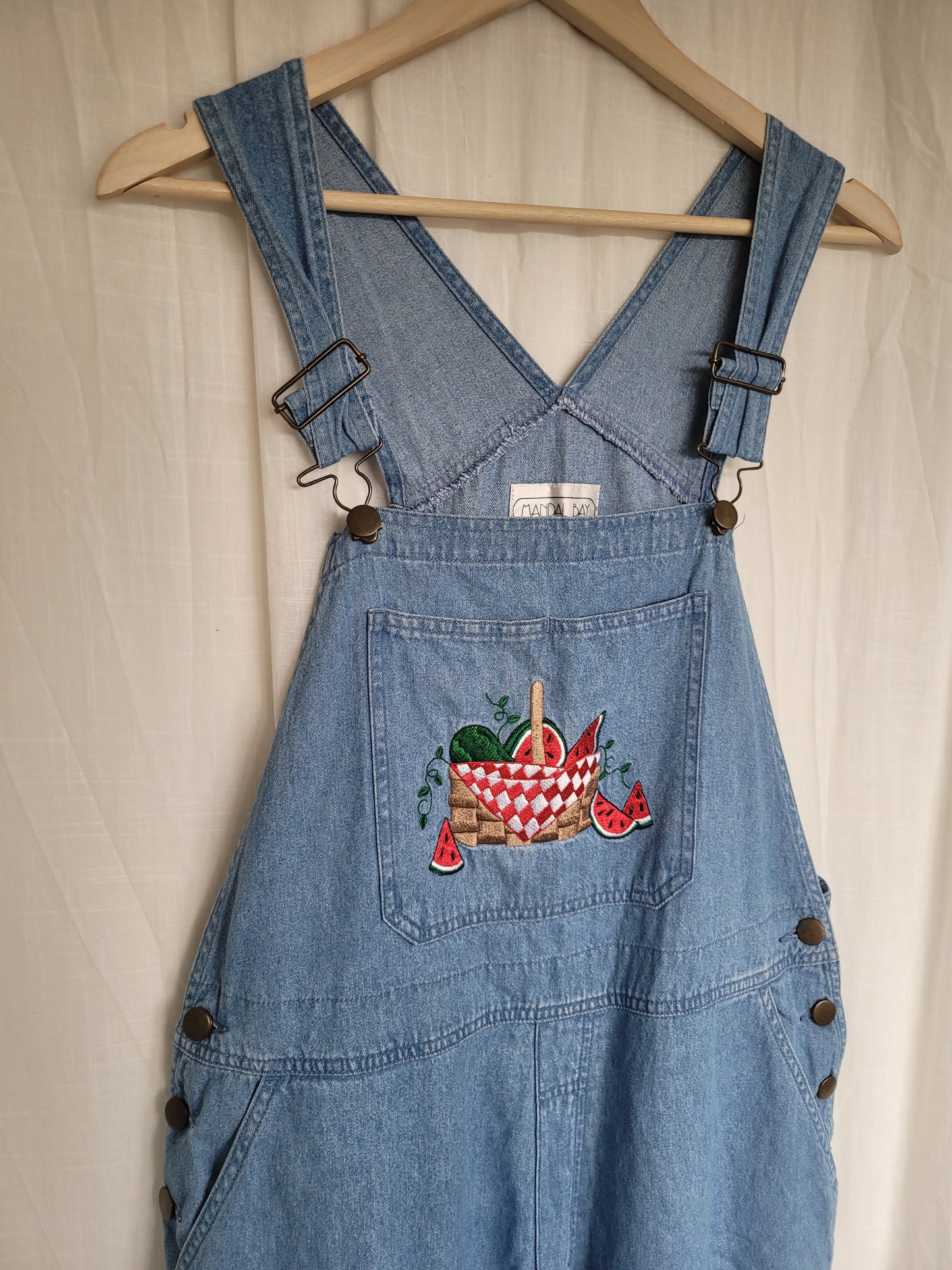 🍉 Sweet as Summer - vintage denim dungarees with embroidered watermelon - size L