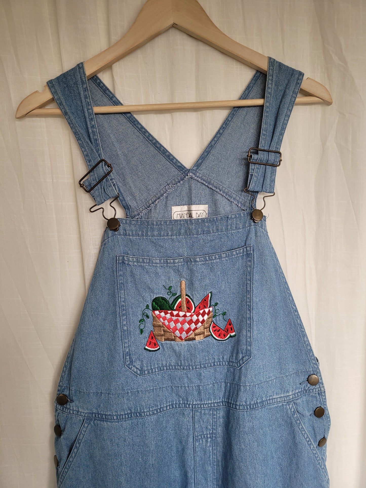 🍉 Sweet as Summer - vintage denim dungarees with embroidered watermelon - size L