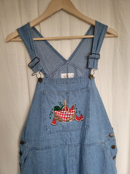 🍉 Sweet as Summer - vintage denim dungarees with embroidered watermelon - size L