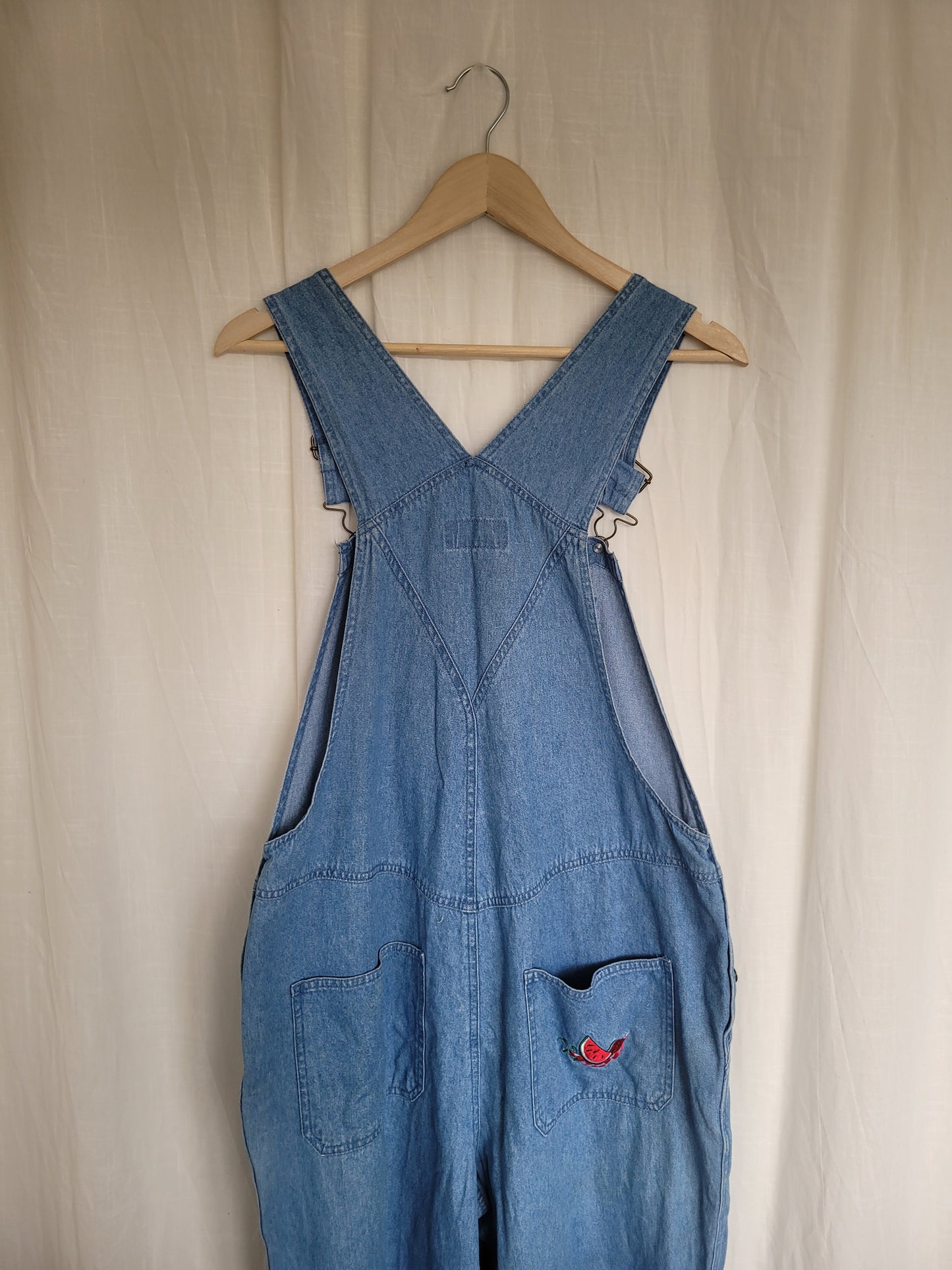🍉 Sweet as Summer - vintage denim dungarees with embroidered watermelon - size L