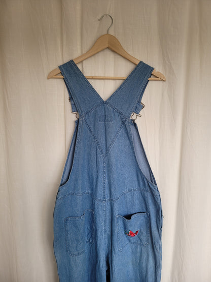 🍉 Sweet as Summer - vintage denim dungarees with embroidered watermelon - size L
