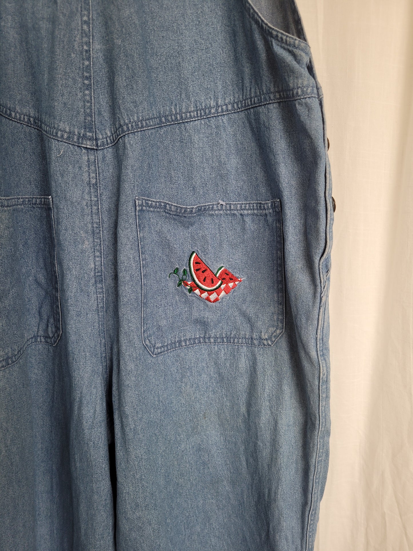 🍉 Sweet as Summer - vintage denim dungarees with embroidered watermelon - size L