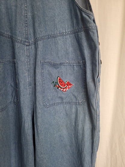 🍉 Sweet as Summer - vintage denim dungarees with embroidered watermelon - size L