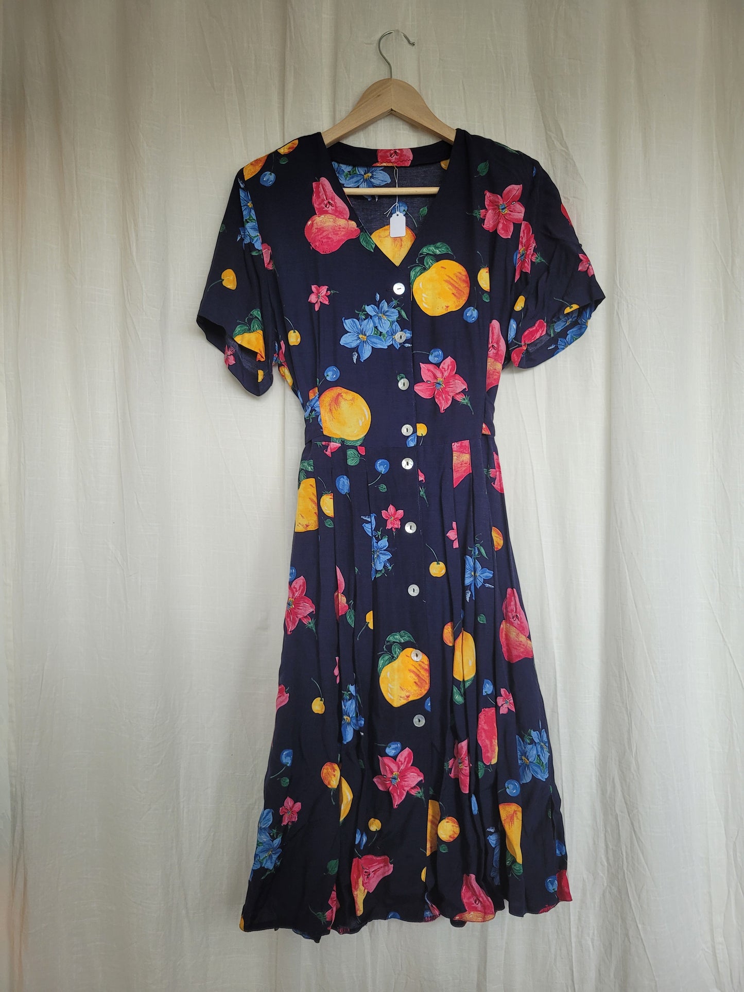 🍐 Picked at Dawn - vintage 90s dress with fruit and flower prints - size M/L